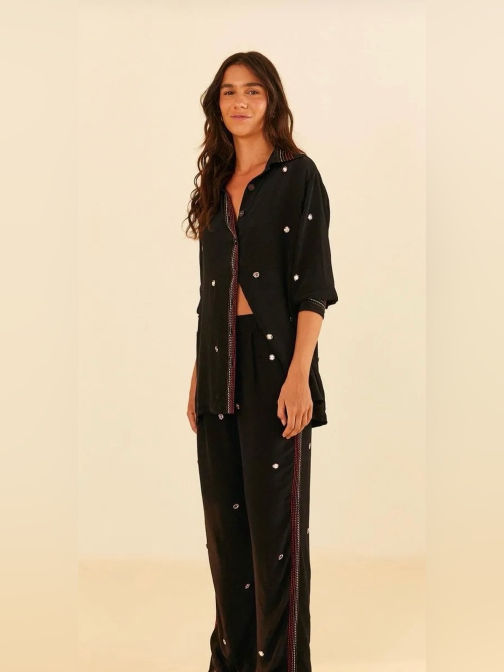Farm Rio Black Rainbow Beaded Mirror Trim Trousers pants M sold out online